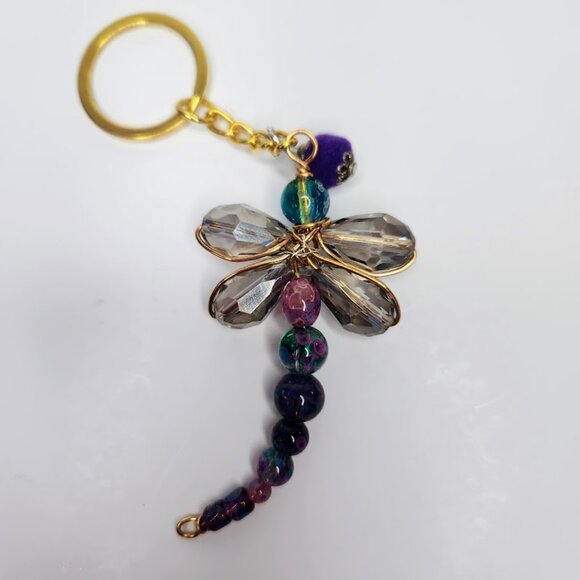 Handcrafted Dragonfly Keychain With Multi Colored Beads - Picture 3 of 4